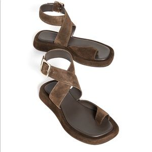 Gia Borghini X Rhw Rosie 4 Suede Sandal Toe Ring Women's Brown 39.